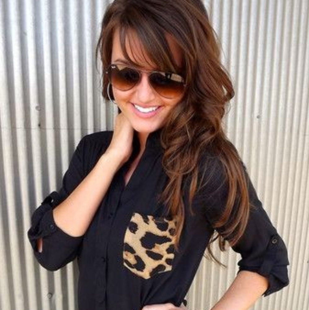Leopard Pocket Black Blouse
